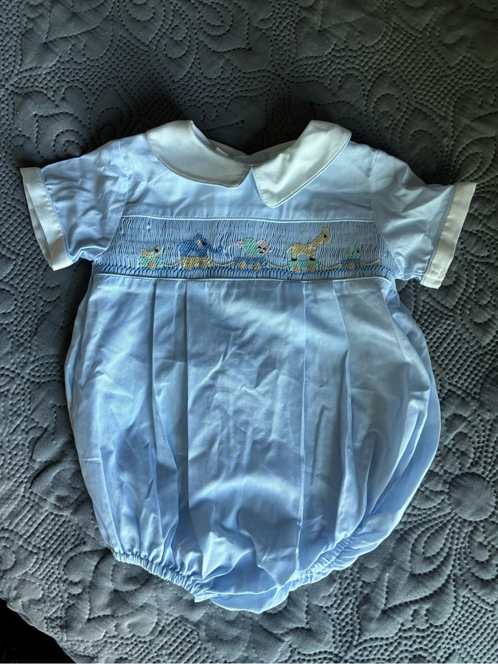 NWOT Friedknit Creations Blue Smocked Baby Bubble Romper 3m